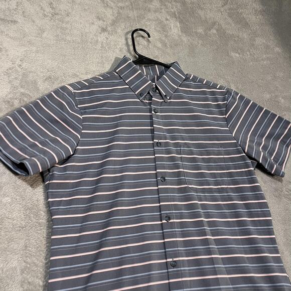 Mizzen+Main Leeward Shirt Mens Large Gray Pink Blue Striped Button Up Trim Fit - Picture 2 of 6